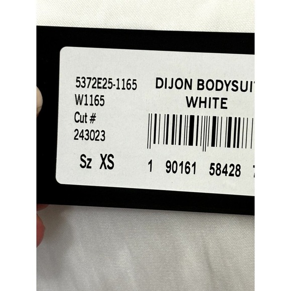 NWT Paige Dijon thong bodysuit, white, extra small, draped mock wrap front - Picture 13 of 13